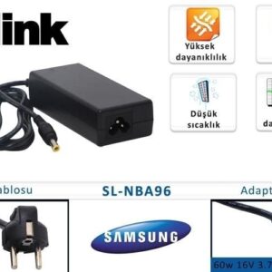 S-link SL-NBA96 60w 16V 3.75A 7.4*5.0 Samsung Notebook (iğneli) Adaptör